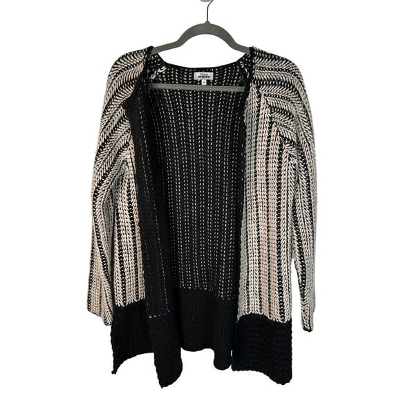 Neiman Marcus M LUXURY Wool Cashmere Cable Knit Cardigan Sweater Long Black Gray - Picture 2 of 6